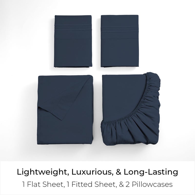 Mellanni California King Sheets Set - 4 PC Iconic Collection Bedding - Hotel Luxury, Extra Soft, Cooling Bed Sheets - Wrinkle, Fade, Stain Resistant (Cal King, Navy Blue) - Image 3